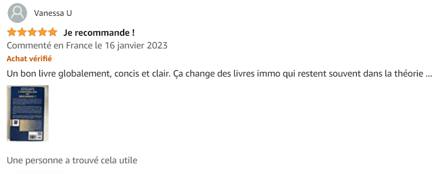 Avis Amazon vérifié, 5 étoiles : « Je recommande ».